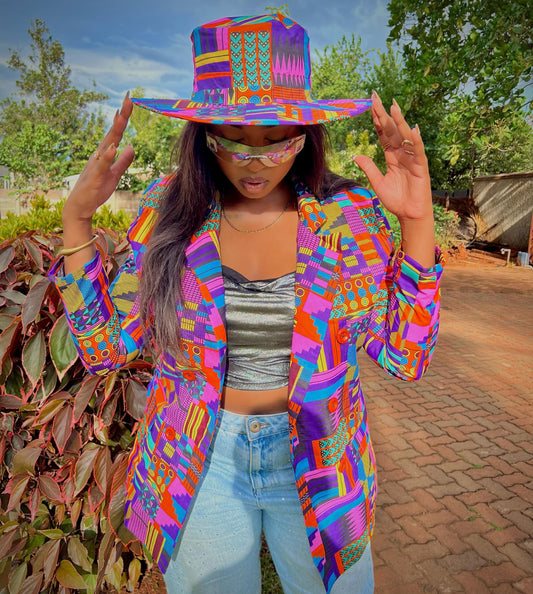Hot Pink Print Blazer with Matching Fedora Hat