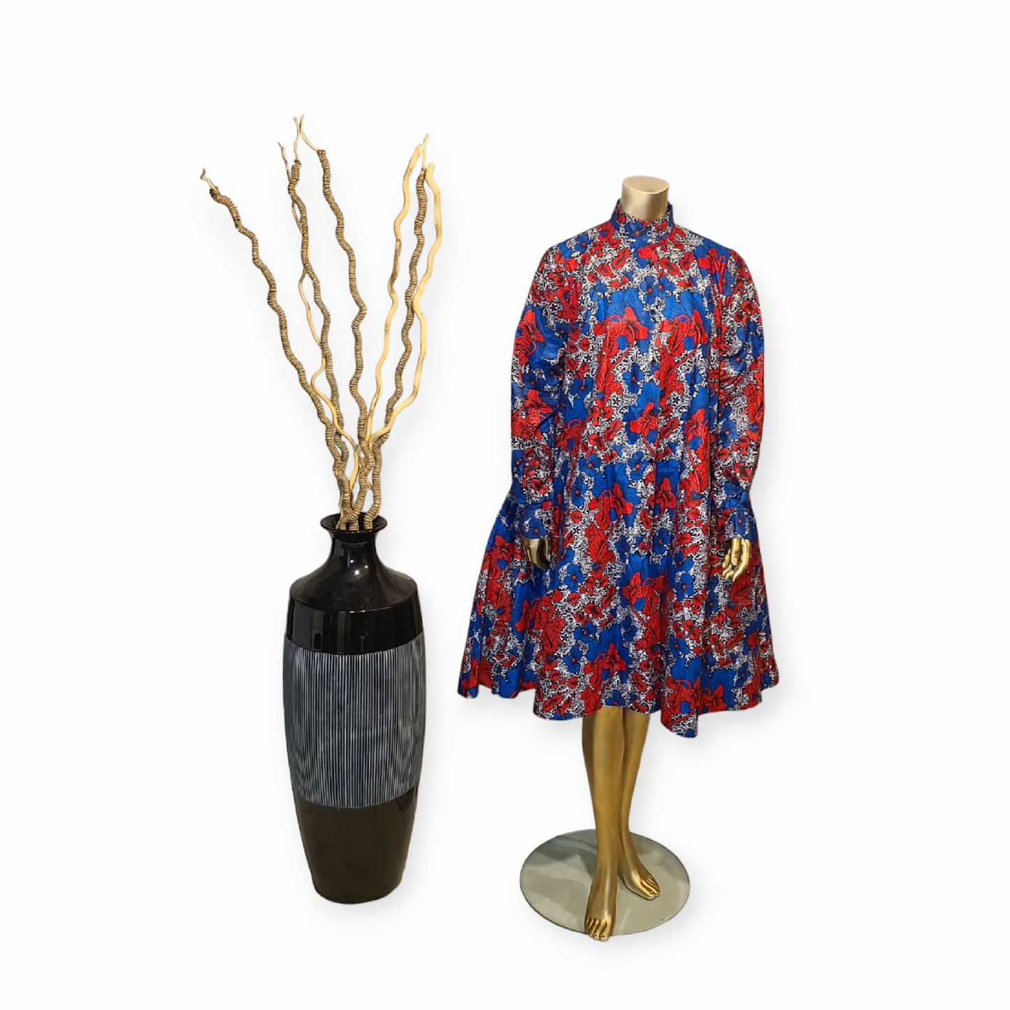 Blue and Red Flared Dress