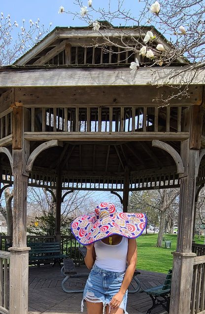 Blue & Red Large Floppy Hat