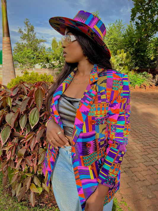 Hot Pink Print Blazer with Matching Fedora Hat